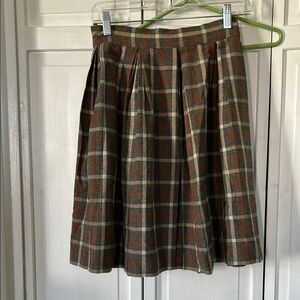 Handmade Plaid A-Line Skirt - Brown and Cream - See measurements.  Size S